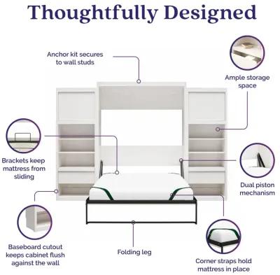 Paramount Queen Murphy Bed with 2 Side Cabinets and 8" Memory Foam Mattress