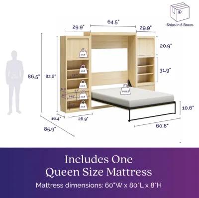 Paramount Queen Murphy Bed with 2 Side Cabinets and 8" Memory Foam Mattress