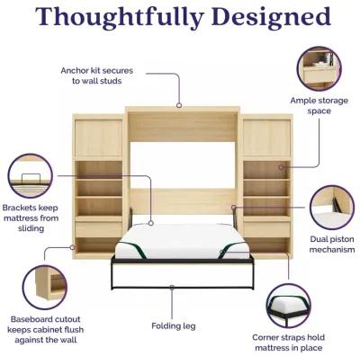 Paramount Queen Murphy Bed with 2 Side Cabinets and 8" Memory Foam Mattress