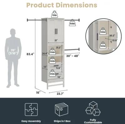 Luxe 2 Door, 2 Drawer Closet Tower with 3 Adjustable Clothing Rods