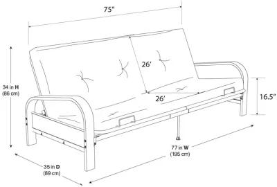 Axton Black Metal Arm Full Size Futon Frame with 6" Poly Fill Mattress