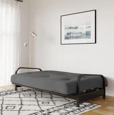 Axton Black Metal Arm Full Size Futon Frame with 6" Poly Fill Mattress