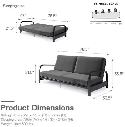 Elbern Black Metal Arm Futon Frame with Tan Linen Slipcover