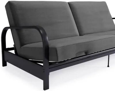 Elbern Black Metal Arm Futon Frame with Tan Linen Slipcover