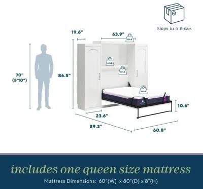 Her Majesty Queen Size Murphy Bed with 2 Side Cabinets and 8" Memory Foam Mattress