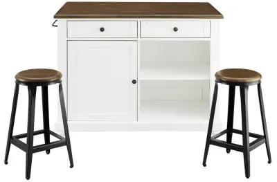 Kelsey Kitchen Island with 2 Stools and Drawers