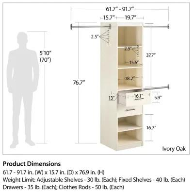 Kelly 5 Shelf and 2 Drawer Closet Organizer with 3 Adjustable Hanging Rods