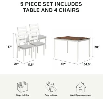 DHP Reila 5-Piece Wood Dining Room Table Set for 4, White/Walnut