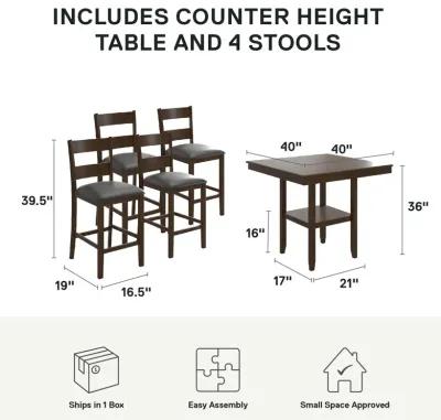 DHP Jerrie 5-Piece Counter Height Dining Set, Espresso