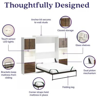 Pinnacle Queen Murphy Bed with 2 Side Cabinets and 8" Memory Foam Mattress