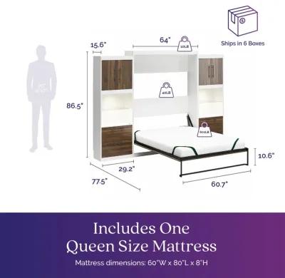 Pinnacle Queen Murphy Bed with 2 Side Cabinets and 8" Memory Foam Mattress