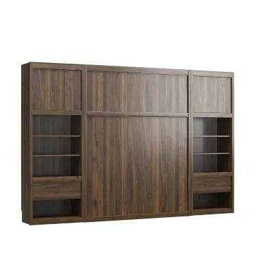 Paramount Murphy Bed with 2 Bedside Bookcase Cabinets & Slide-Out Nightstands