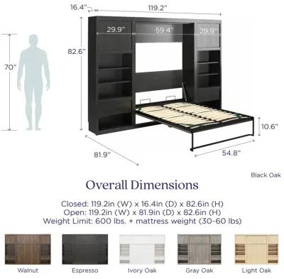 Paramount Murphy Bed with 2 Bedside Bookcase Cabinets & Slide-Out Nightstands