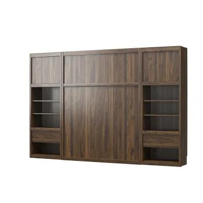 Paramount Murphy Bed with 2 Bedside Bookcase Cabinets & Slide-Out Nightstands