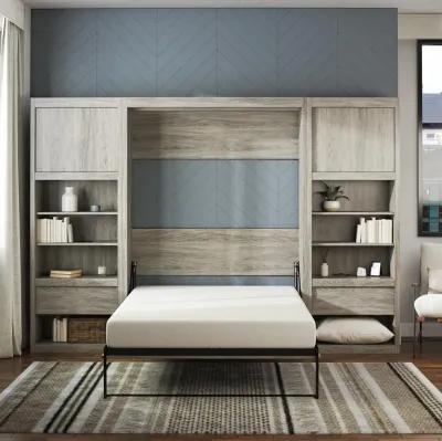 Paramount Murphy Bed with 2 Bedside Bookcase Cabinets & Slide-Out Nightstands