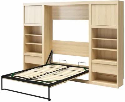 Paramount Murphy Bed with 2 Bedside Bookcase Cabinets & Slide-Out Nightstands