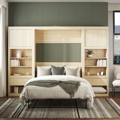 Paramount Murphy Bed with 2 Bedside Bookcase Cabinets & Slide-Out Nightstands