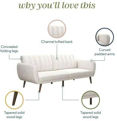 Brittany Futon with Vertical Channel Tufting and Curved Armrests