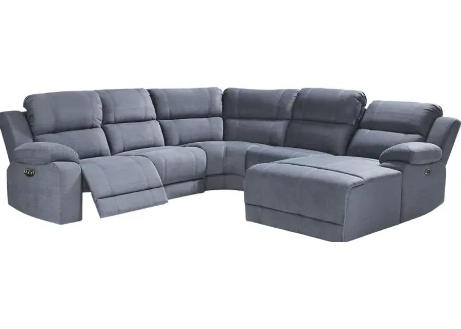 Palmer Point Blue 5 Pc Dual Power Reclining Sectional