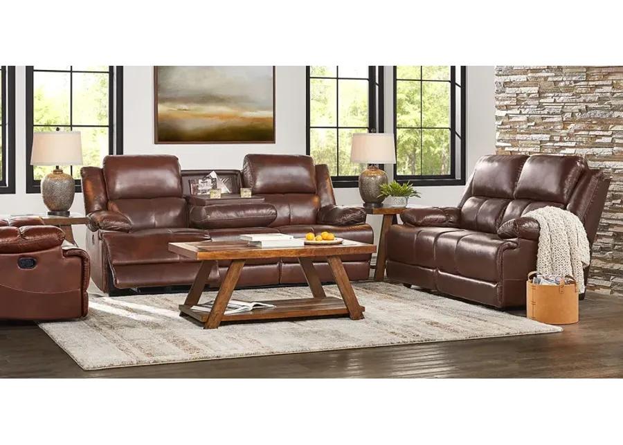 Montefano Brown Leather 5 Pc Living Room with Reclining Sofa