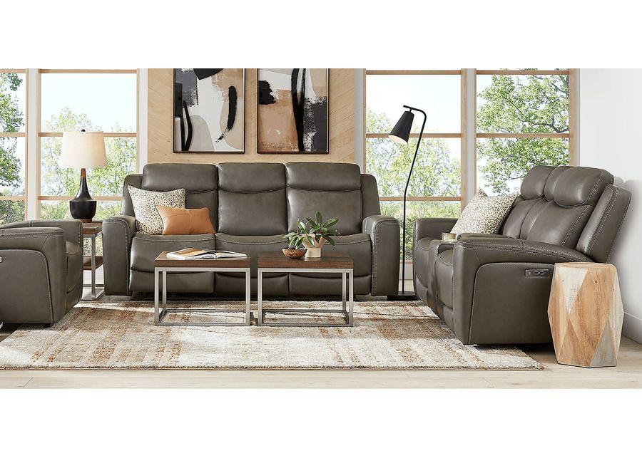 Davidson Dark Gray Leather 8 Pc Dual Power Reclining Living Room