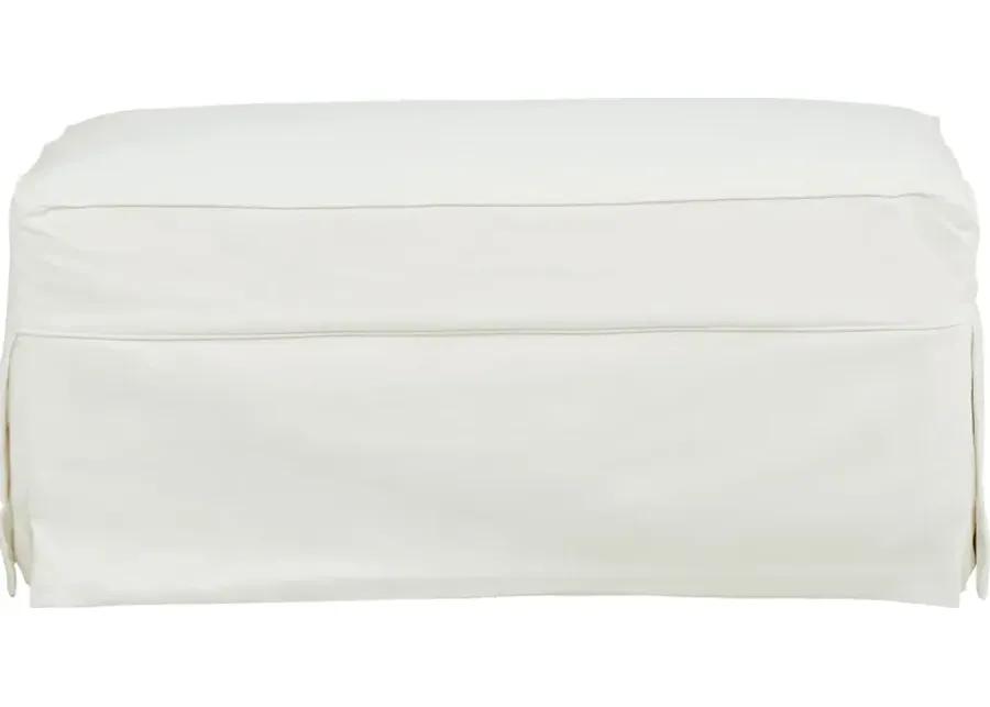 Beachside Walk White Denim Slipcover Ottoman