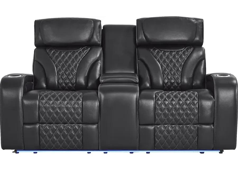 Horizon Ridge Black Leather 2 Pc Triple Power Reclining Living Room with Massage and Heat