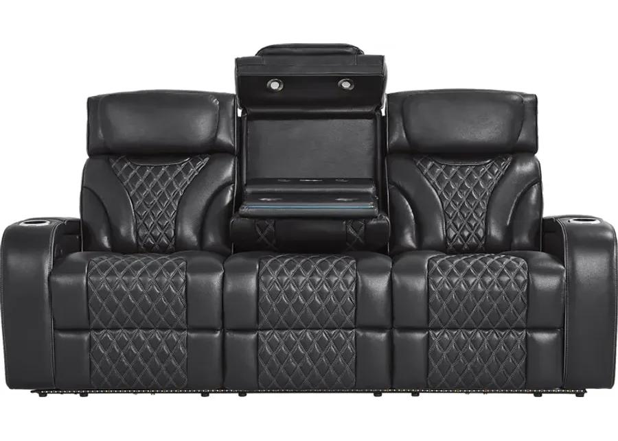 Horizon Ridge Black Leather 2 Pc Triple Power Reclining Living Room with Massage and Heat