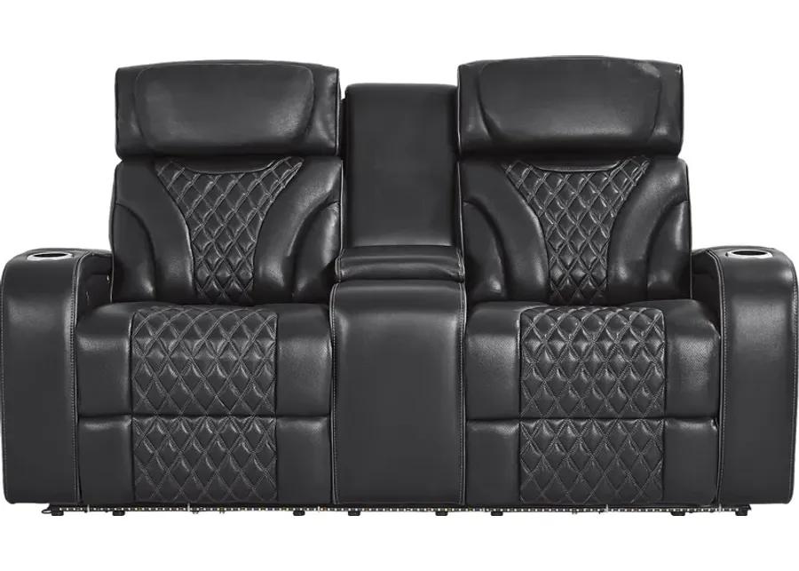 Horizon Ridge Black Leather 5 Pc Triple Power Reclining Living Room with Massage and Heat