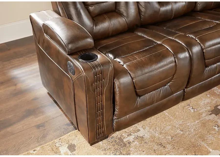 Renegade Brown Leather 2 Pc Living Room with Dual Power Reclining Sofa