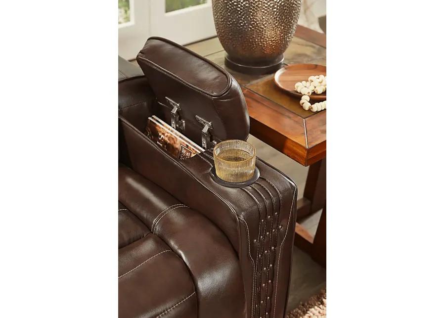 Renegade Brown Leather 2 Pc Living Room with Dual Power Reclining Sofa