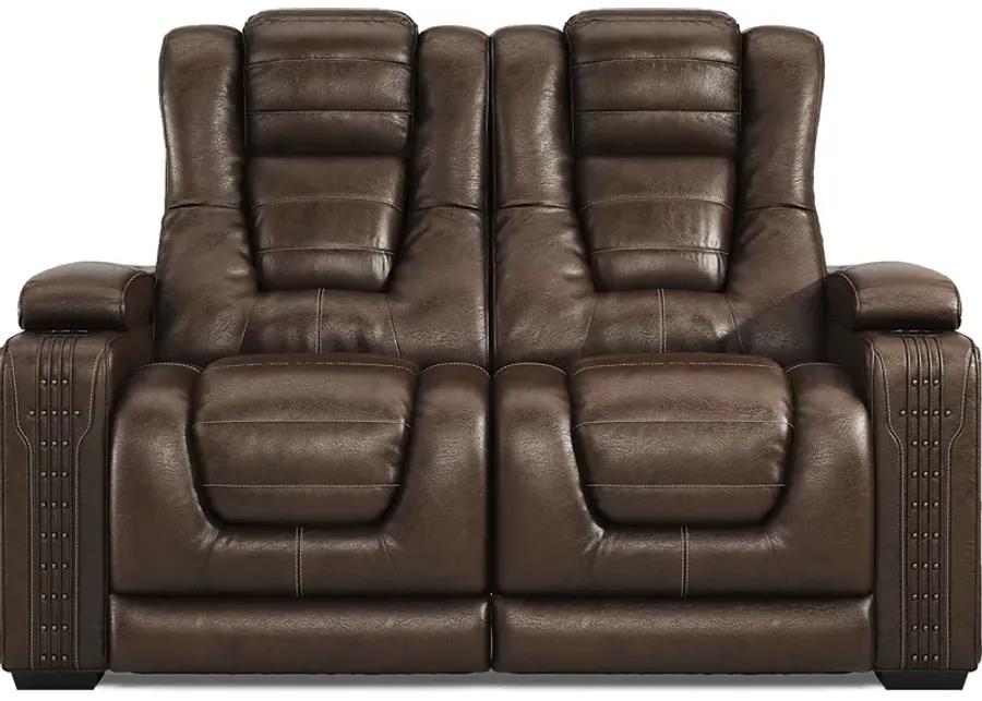 Renegade Brown Leather 2 Pc Living Room with Dual Power Reclining Sofa