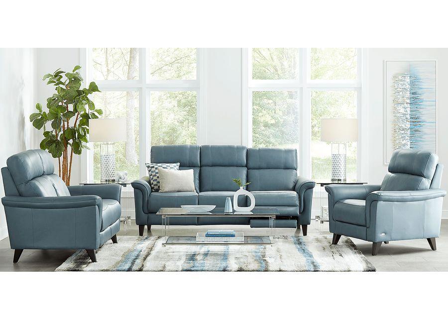 Avezzano Blue Leather 8 Pc Dual Power Reclining Living Room