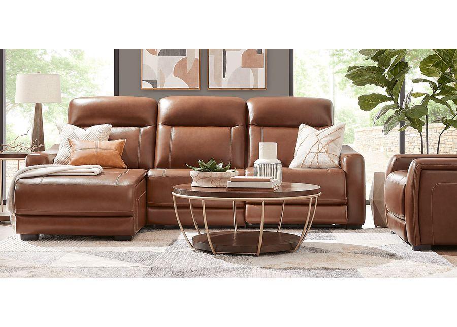 Newport Brown Leather 3 Pc Dual Power Reclining Sectional