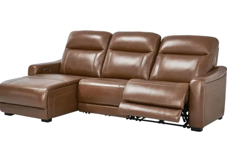 Newport Brown Leather 3 Pc Dual Power Reclining Sectional