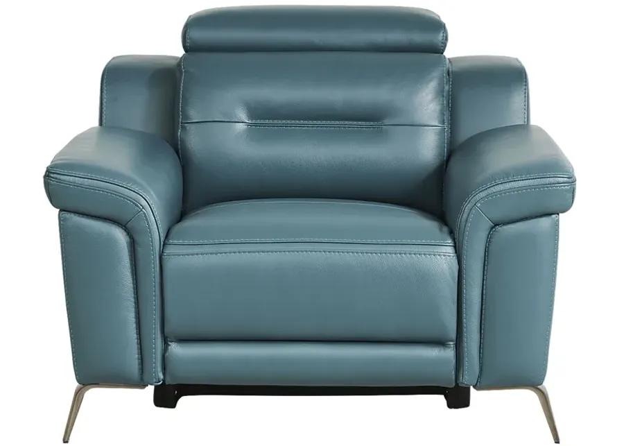 Castella Teal Leather 5 Pc Dual Power Reclining Living Room