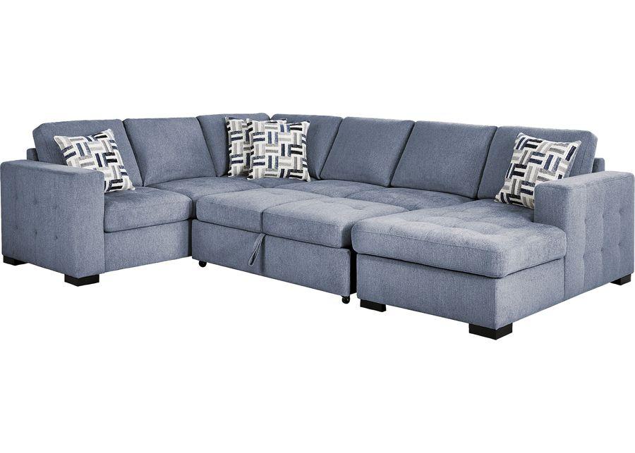 Geneva Blue 3 Pc Sleeper Sectional