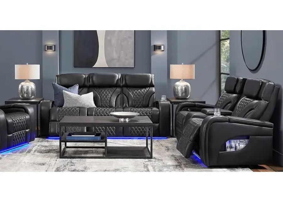 Horizon Ridge Black Leather 8 Pc Triple Power Reclining Living Room with Massage and Heat