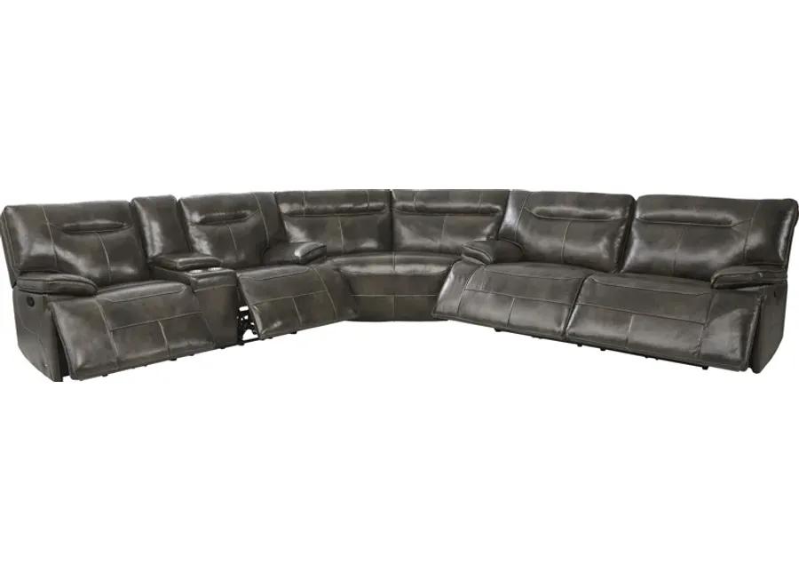 Bernsley Gray Leather 6 Pc Reclining Sectional Living Room