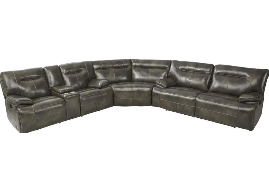 Bernsley Gray Leather 6 Pc Reclining Sectional Living Room