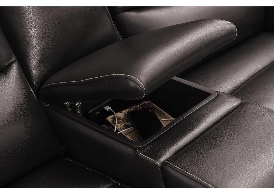 Davoli Black Leather 7 Pc Dual Power Reclining Living Room