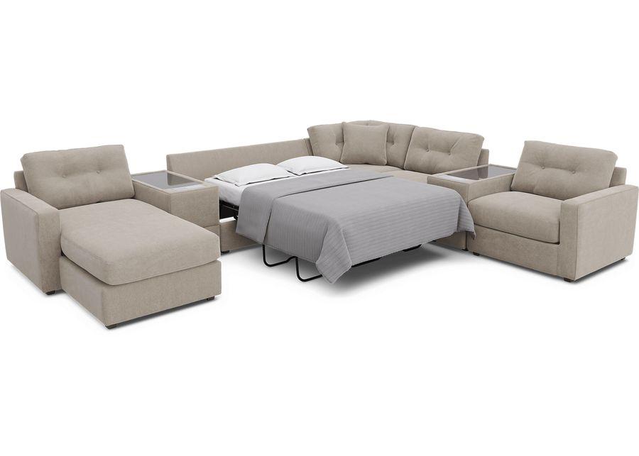 ModularOne Beige 7 Pc Sleeper Sectional with Media Consoles