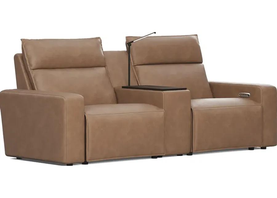 ModularTwo Saddle 3 Pc Dual Power Reclining Sectional with Wood Top Console