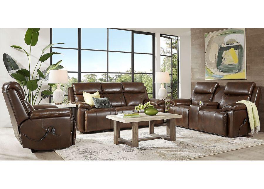 Barolo Brown Leather 2 Pc Triple Power Reclining Living Room with Massage and Heat