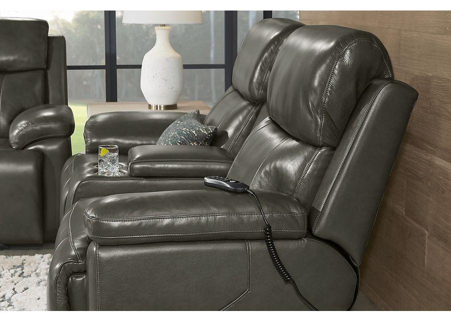 Barolo Dark Gray Leather 2 Pc Triple Power Reclining Living Room with Massage and Heat