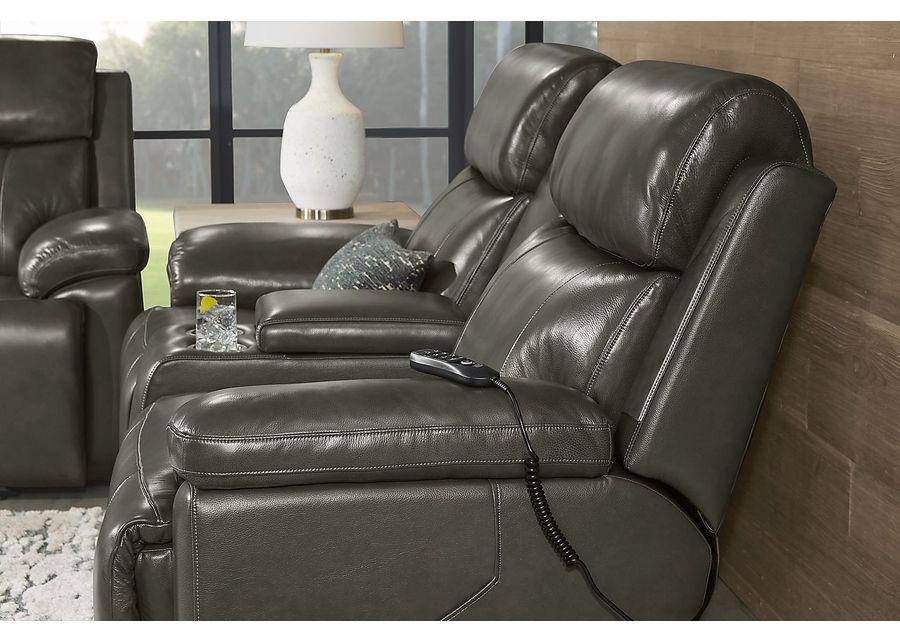 Barolo Dark Gray Leather 2 Pc Triple Power Reclining Living Room with Massage and Heat