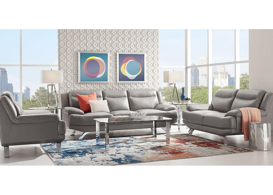 Zamora Gray Leather Loveseat