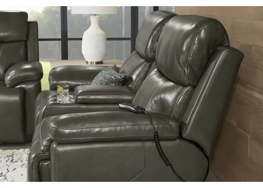 Barolo Dark Gray Leather 3 Pc Triple Power Reclining Living Room with Massage and Heat