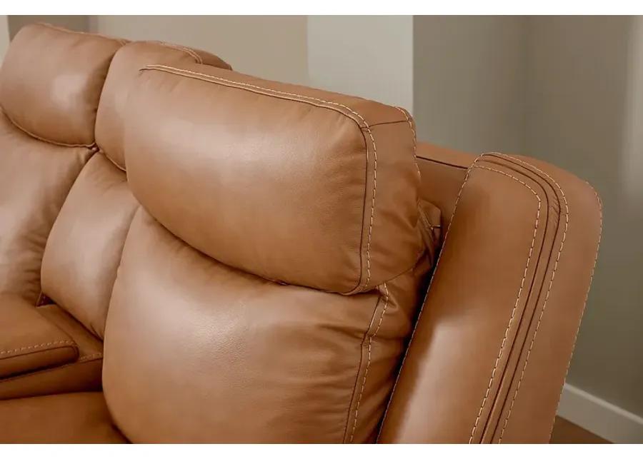 Davidson Caramel Leather Dual Power Reclining Console Loveseat