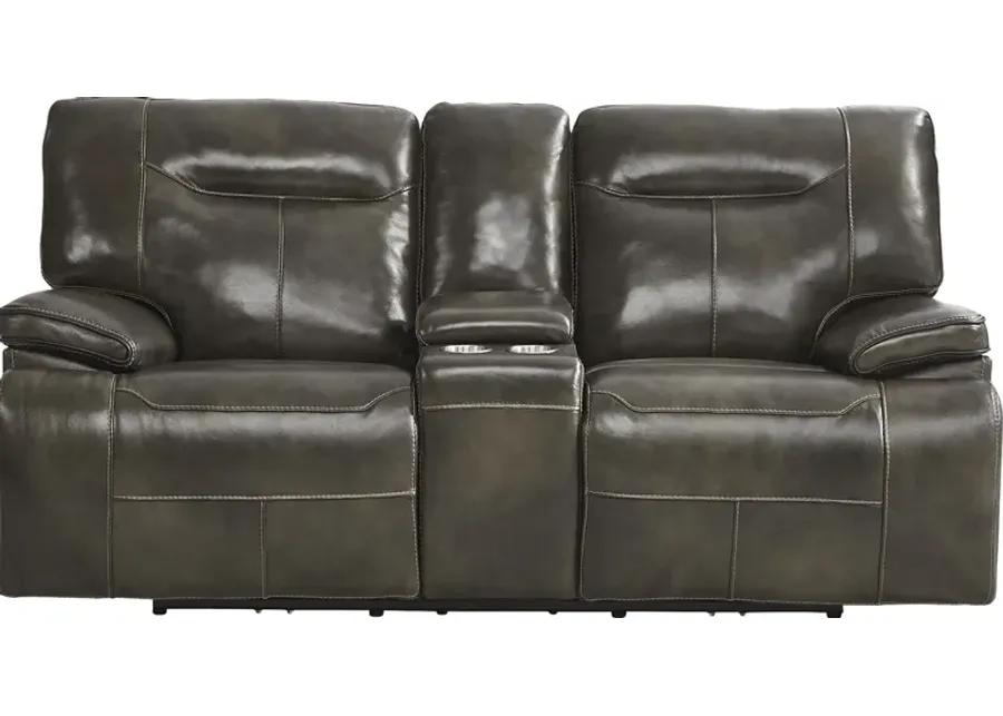 Bernsley Gray Leather Dual Power Reclining Loveseat